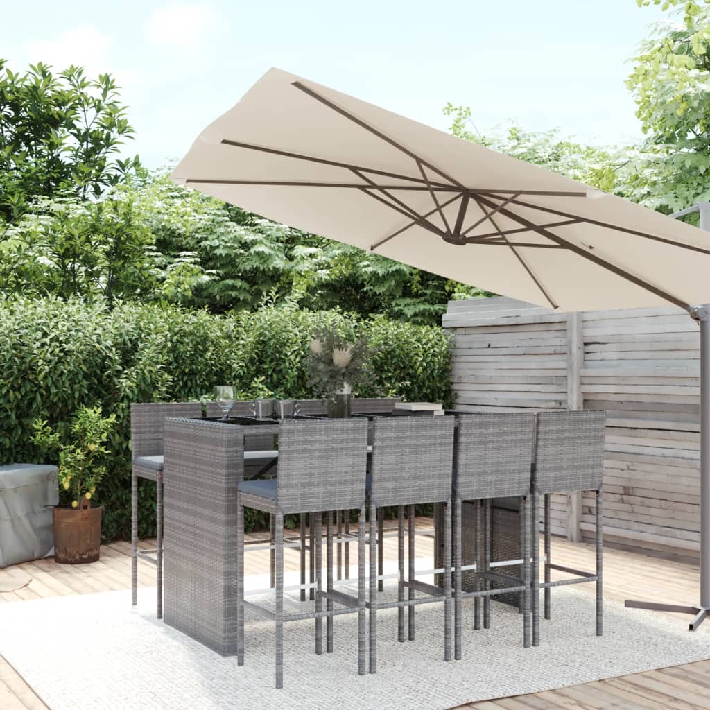 5-tlg. Gartenbar-Set mit Kissen Schwarz Poly Rattan