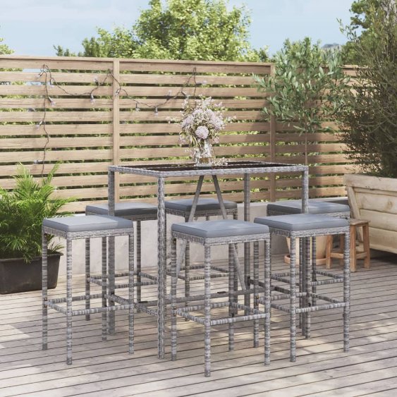 3-tlg. Gartenbar-Set mit Kissen Schwarz Poly Rattan