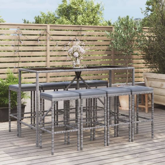 3-tlg. Gartenbar-Set mit Kissen Schwarz Poly Rattan