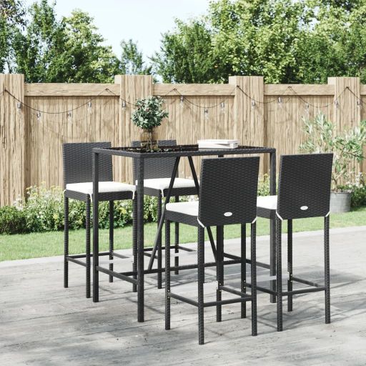 3-tlg. Gartenbar-Set mit Kissen Schwarz Poly Rattan