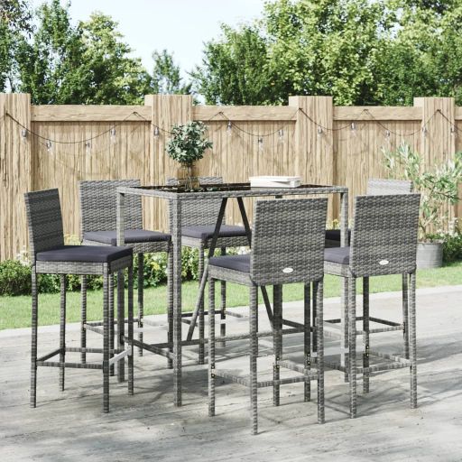 3-tlg. Gartenbar-Set mit Kissen Schwarz Poly Rattan