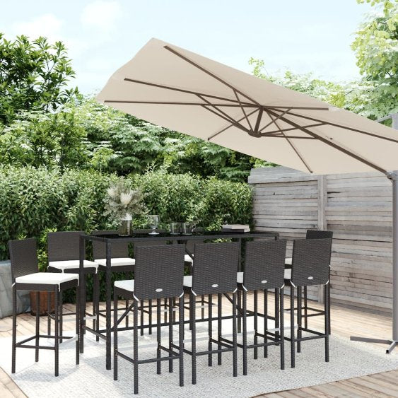 3-tlg. Gartenbar-Set mit Kissen Schwarz Poly Rattan