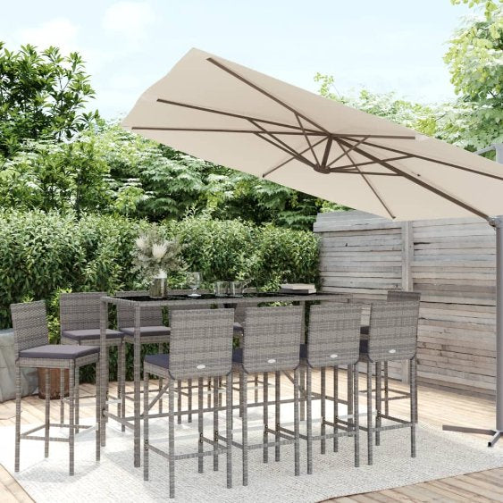 3-tlg. Gartenbar-Set mit Kissen Schwarz Poly Rattan