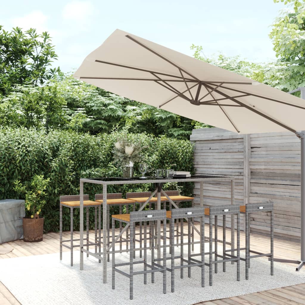 3-tlg. Gartenbar-Set Schwarz Poly Rattan & Massivholz Akazie