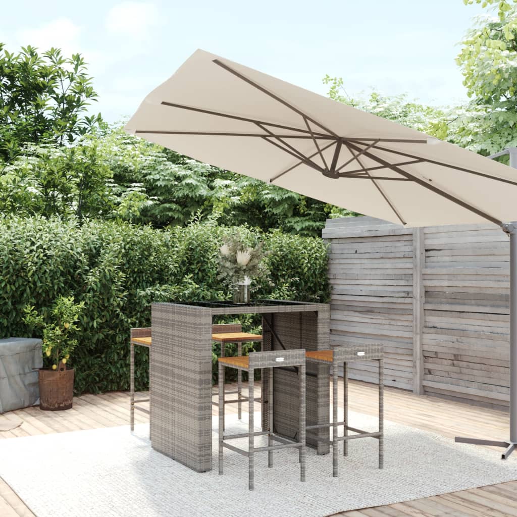 5-tlg. Gartenbar-Set Schwarz Poly Rattan & Massivholz Akazie