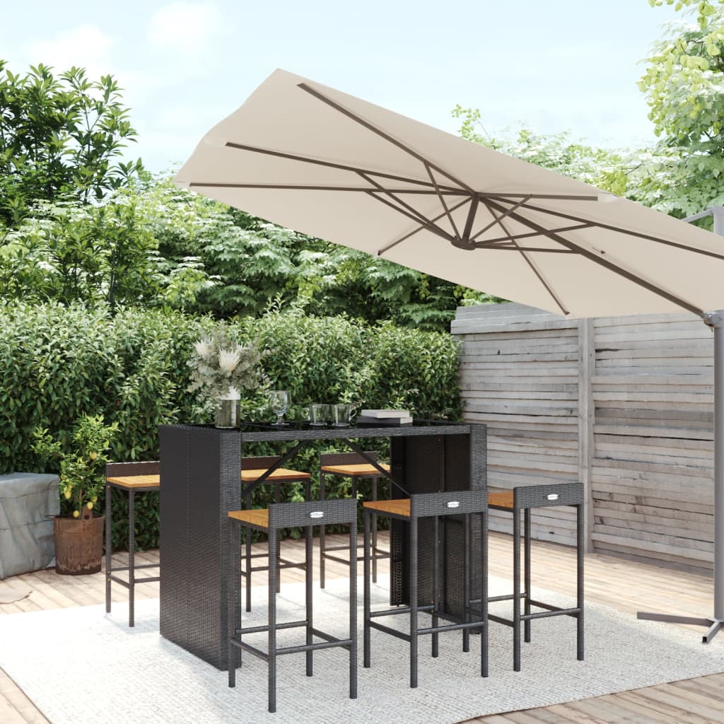 5-tlg. Gartenbar-Set Schwarz Poly Rattan & Massivholz Akazie