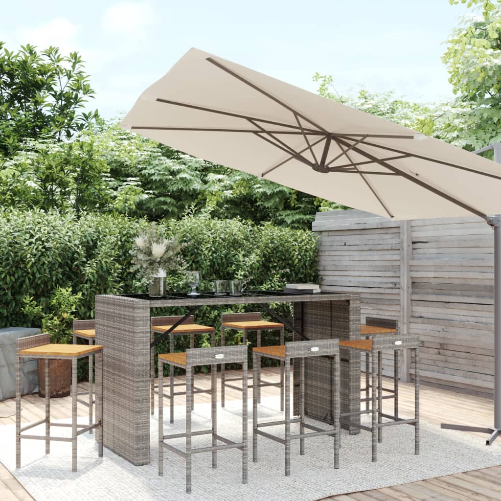 5-tlg. Gartenbar-Set Schwarz Poly Rattan & Massivholz Akazie