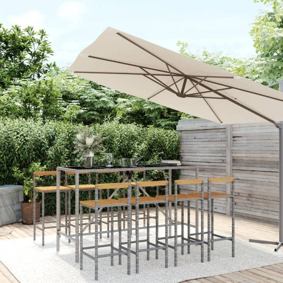 3-tlg. Gartenbar-Set Schwarz Poly Rattan & Massivholz Akazie