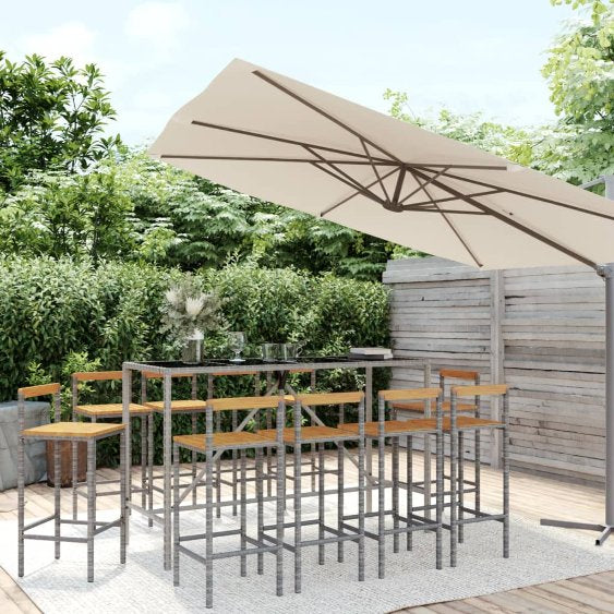 3-tlg. Gartenbar-Set Schwarz Poly Rattan & Massivholz Akazie