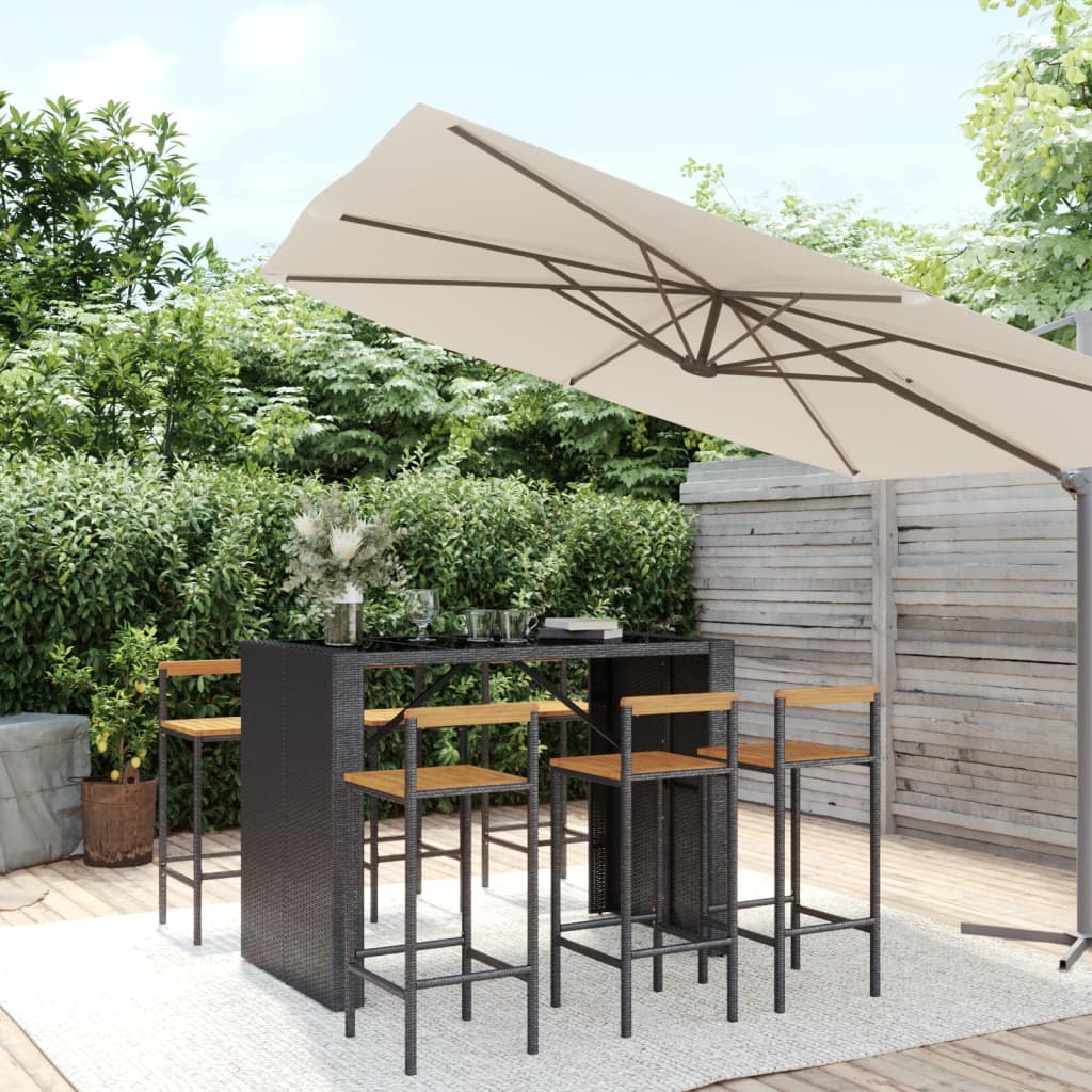 5-tlg. Gartenbar-Set Schwarz Poly Rattan & Massivholz Akazie