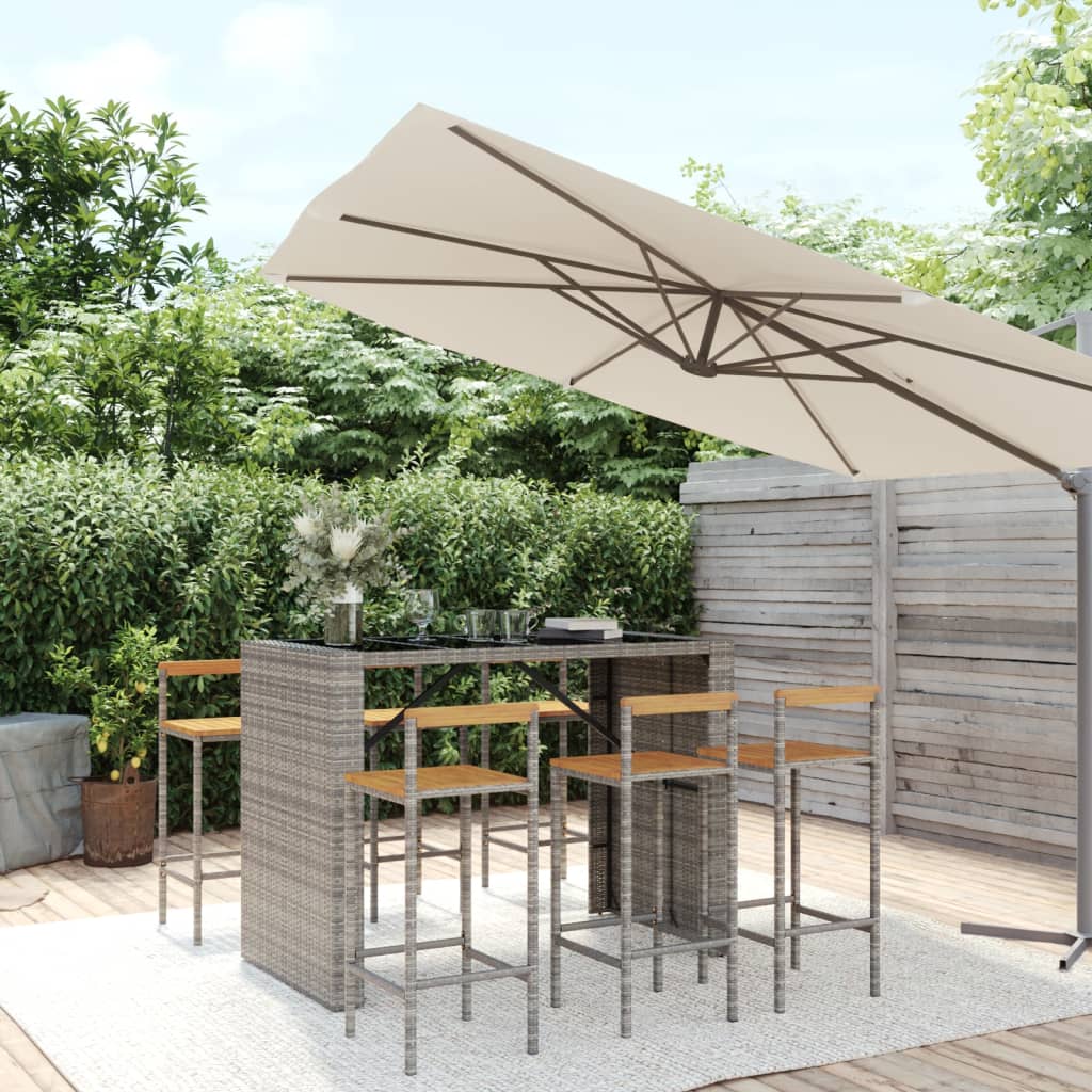 5-tlg. Gartenbar-Set Schwarz Poly Rattan & Massivholz Akazie
