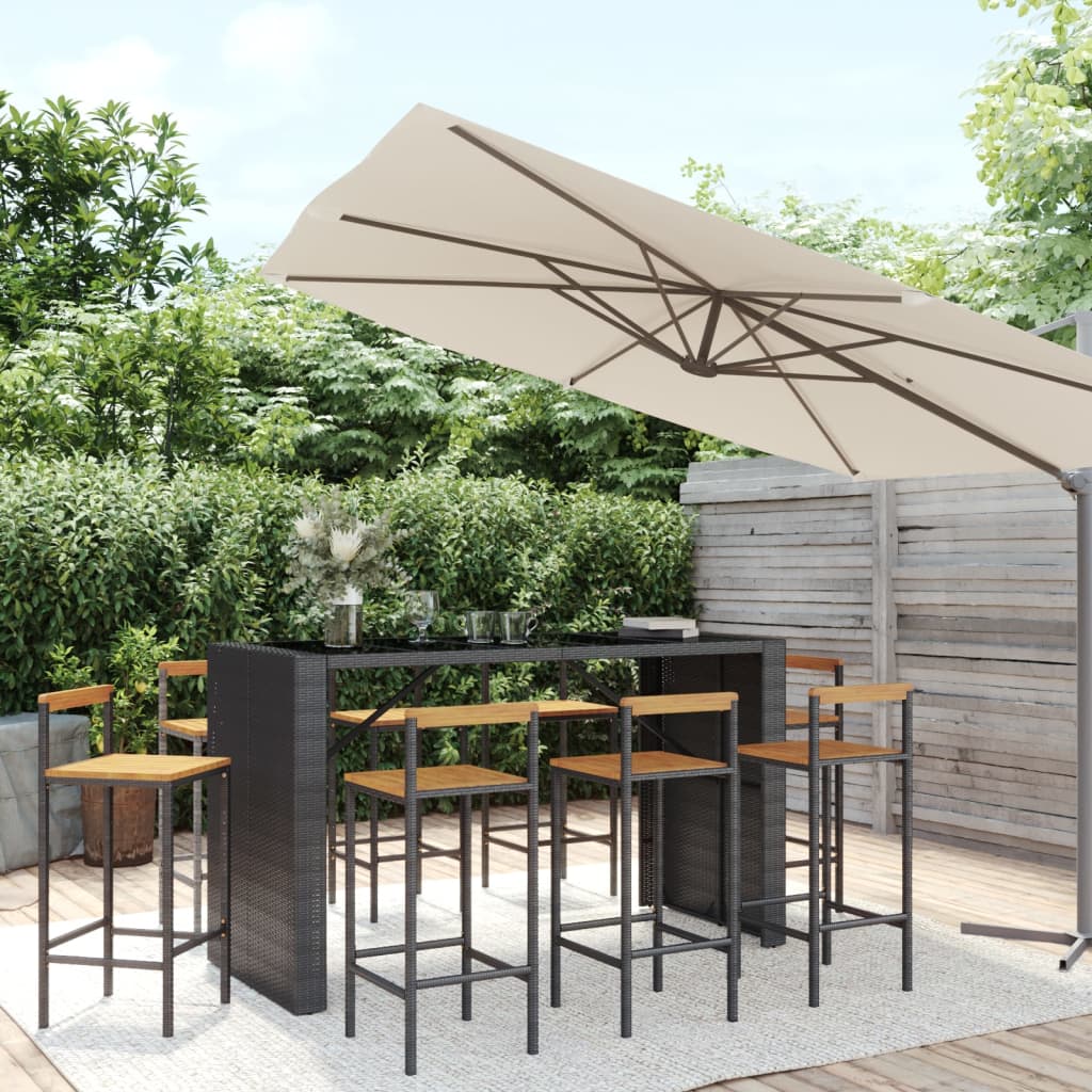 5-tlg. Gartenbar-Set Schwarz Poly Rattan & Massivholz Akazie