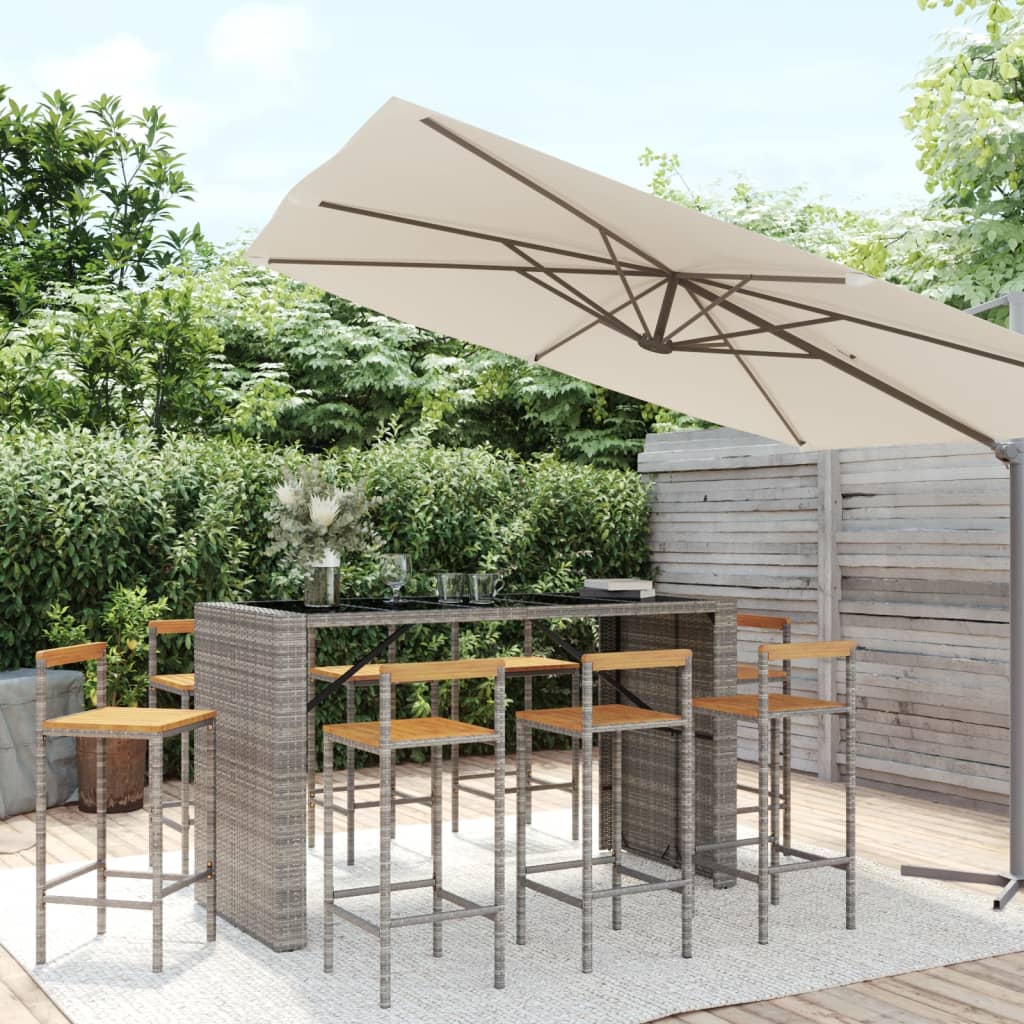 5-tlg. Gartenbar-Set Schwarz Poly Rattan & Massivholz Akazie