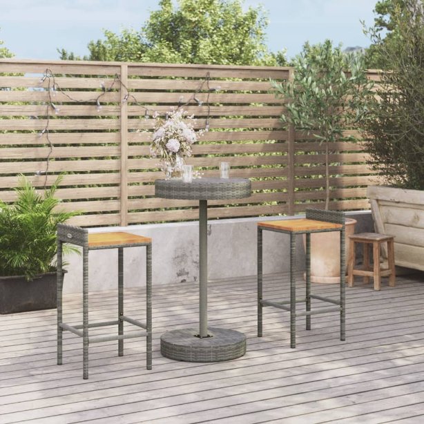 3-tlg. Gartenbar-Set Schwarz Poly Rattan & Massivholz Akazie