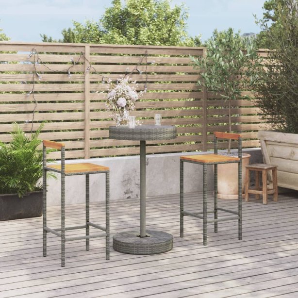 3-tlg. Gartenbar-Set Schwarz Poly Rattan & Massivholz Akazie