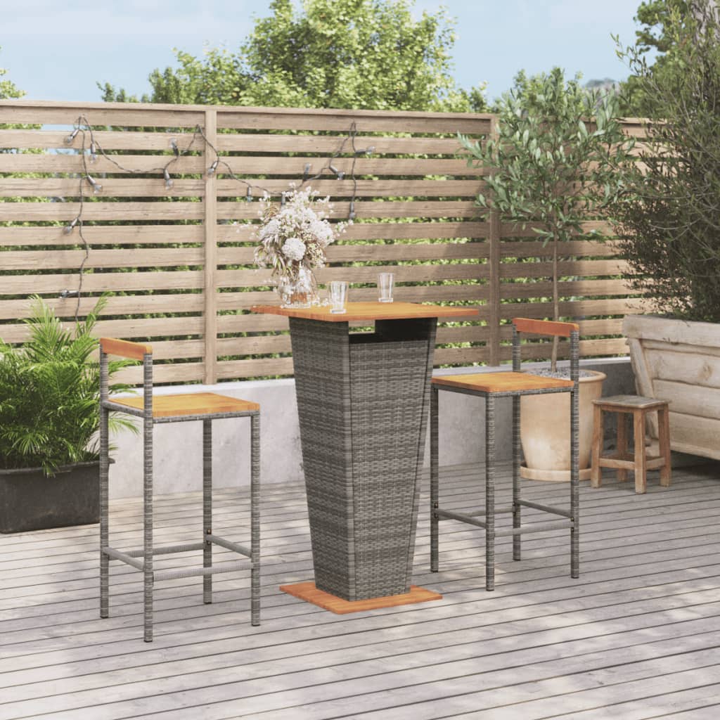3-tlg. Gartenbar-Set Schwarz Poly Rattan & Massivholz Akazie