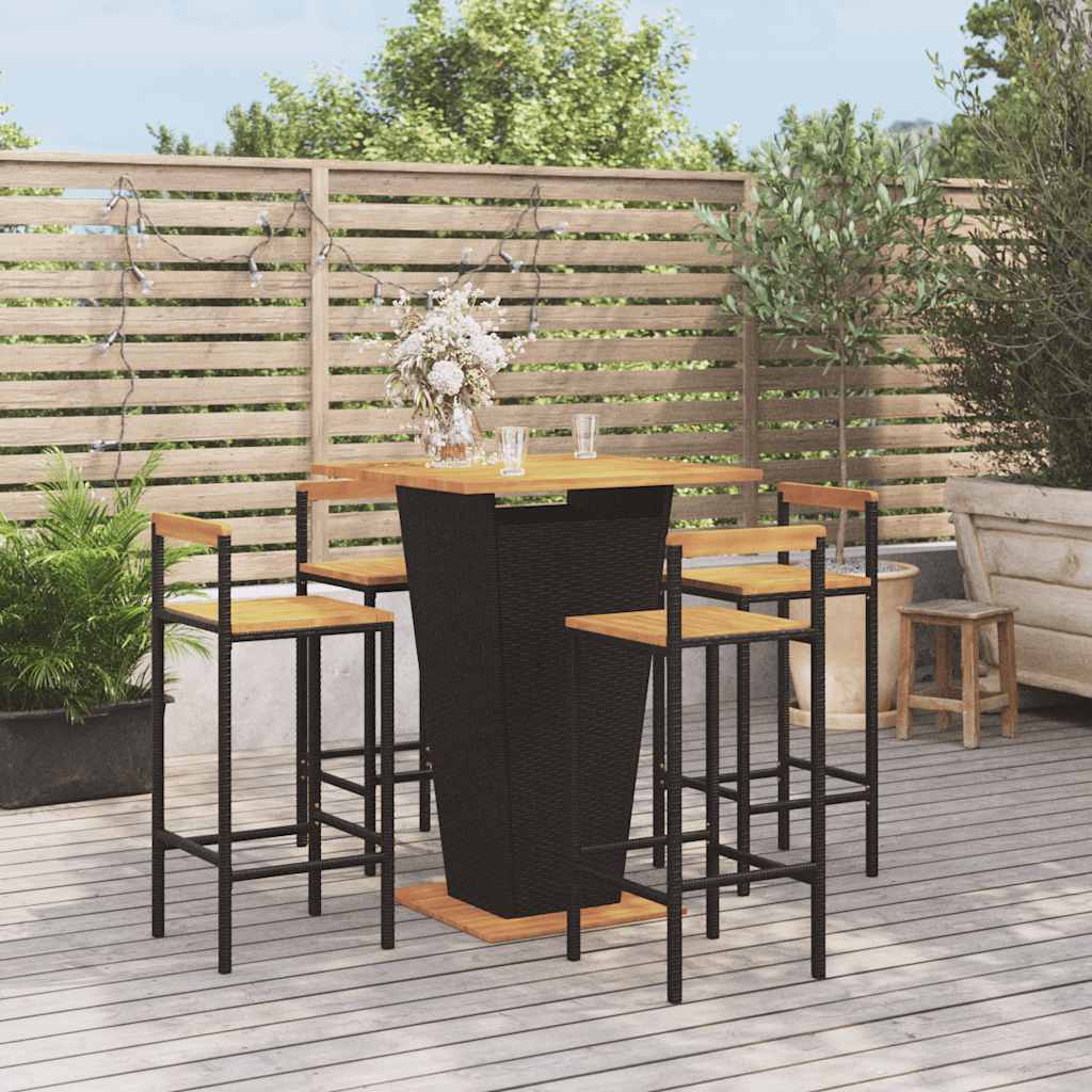 3-tlg. Gartenbar-Set Schwarz Poly Rattan & Massivholz Akazie