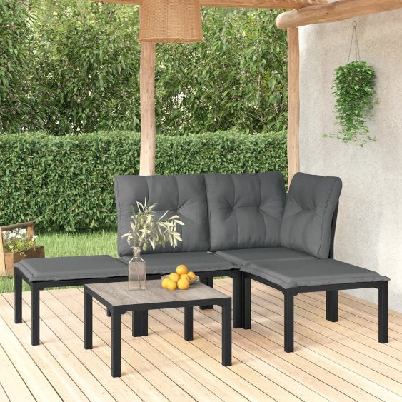 3-tlg. Garten-Lounge-Set Schwarz und Grau Poly Rattan