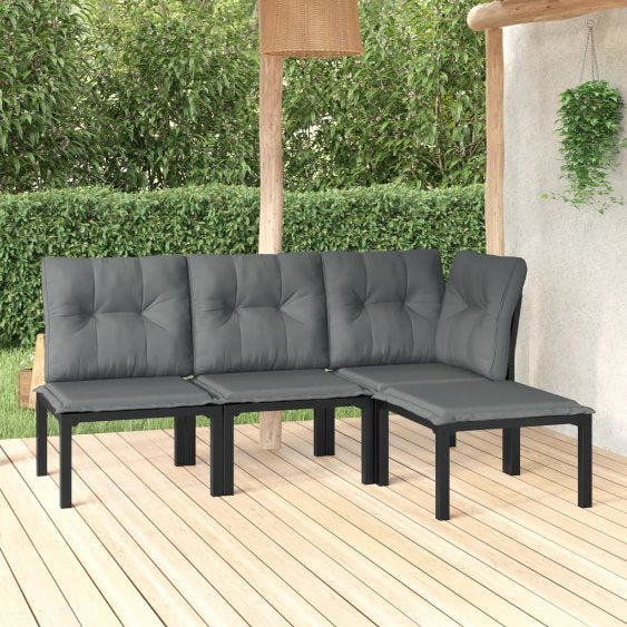 3-tlg. Garten-Lounge-Set Schwarz und Grau Poly Rattan