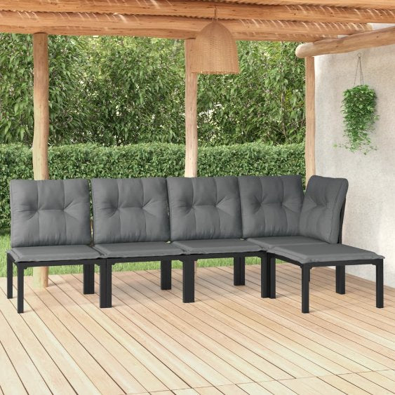 3-tlg. Garten-Lounge-Set Schwarz und Grau Poly Rattan