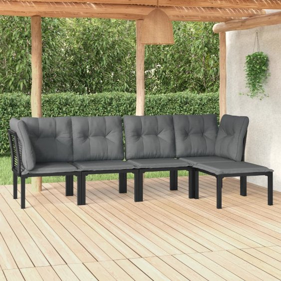 4-tlg. Garten-Lounge-Set Schwarz und Grau Poly Rattan