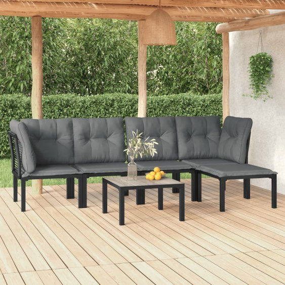 4-tlg. Garten-Lounge-Set Schwarz und Grau Poly Rattan