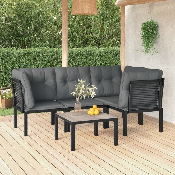 4-tlg. Garten-Lounge-Set Schwarz und Grau Poly Rattan