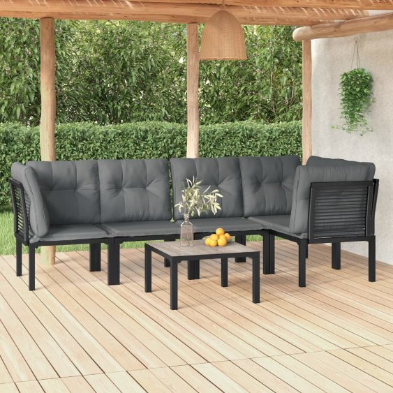 4-tlg. Garten-Lounge-Set Schwarz und Grau Poly Rattan