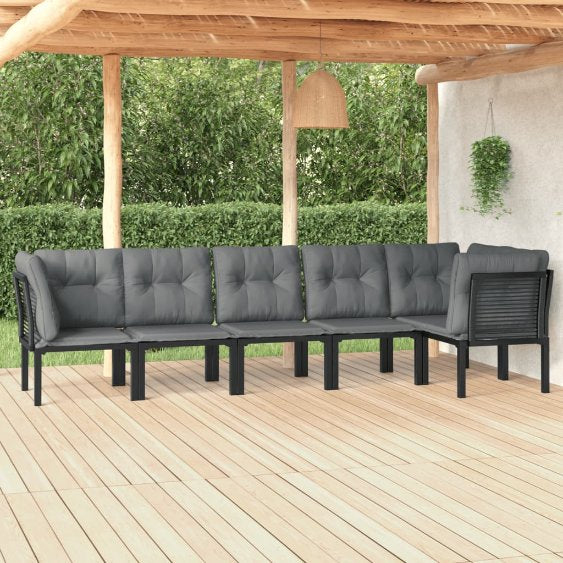 4-tlg. Garten-Lounge-Set Schwarz und Grau Poly Rattan