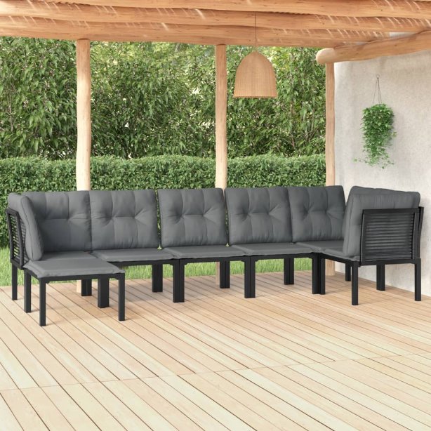 6-tlg. Garten-Lounge-Set Schwarz und Grau Poly Rattan