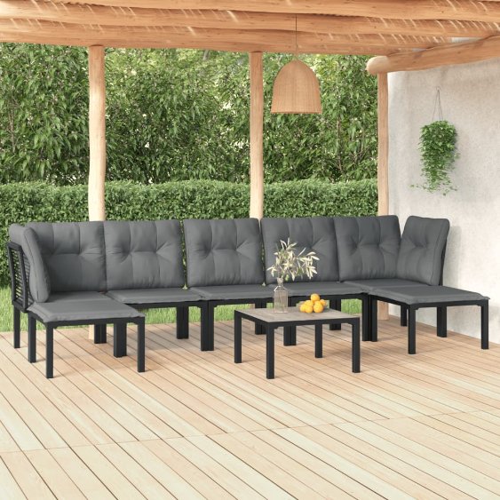 6-tlg. Garten-Lounge-Set Schwarz und Grau Poly Rattan