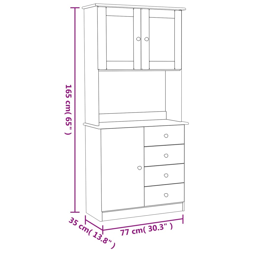 vidaXL Highboard ALTA Weiß 77x35x165 cm Massivholz Kiefer