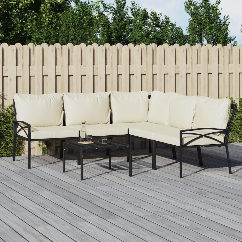 6-tlg. Garten-Lounge-Set mit Grauen Kissen Stahl