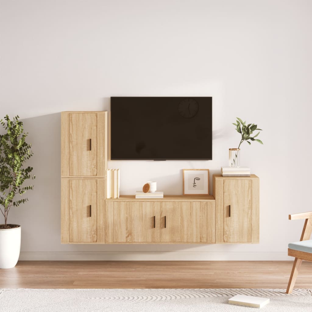 vidaXL 4-tlg. TV-Schrank-Set Weiß Holzwerkstoff