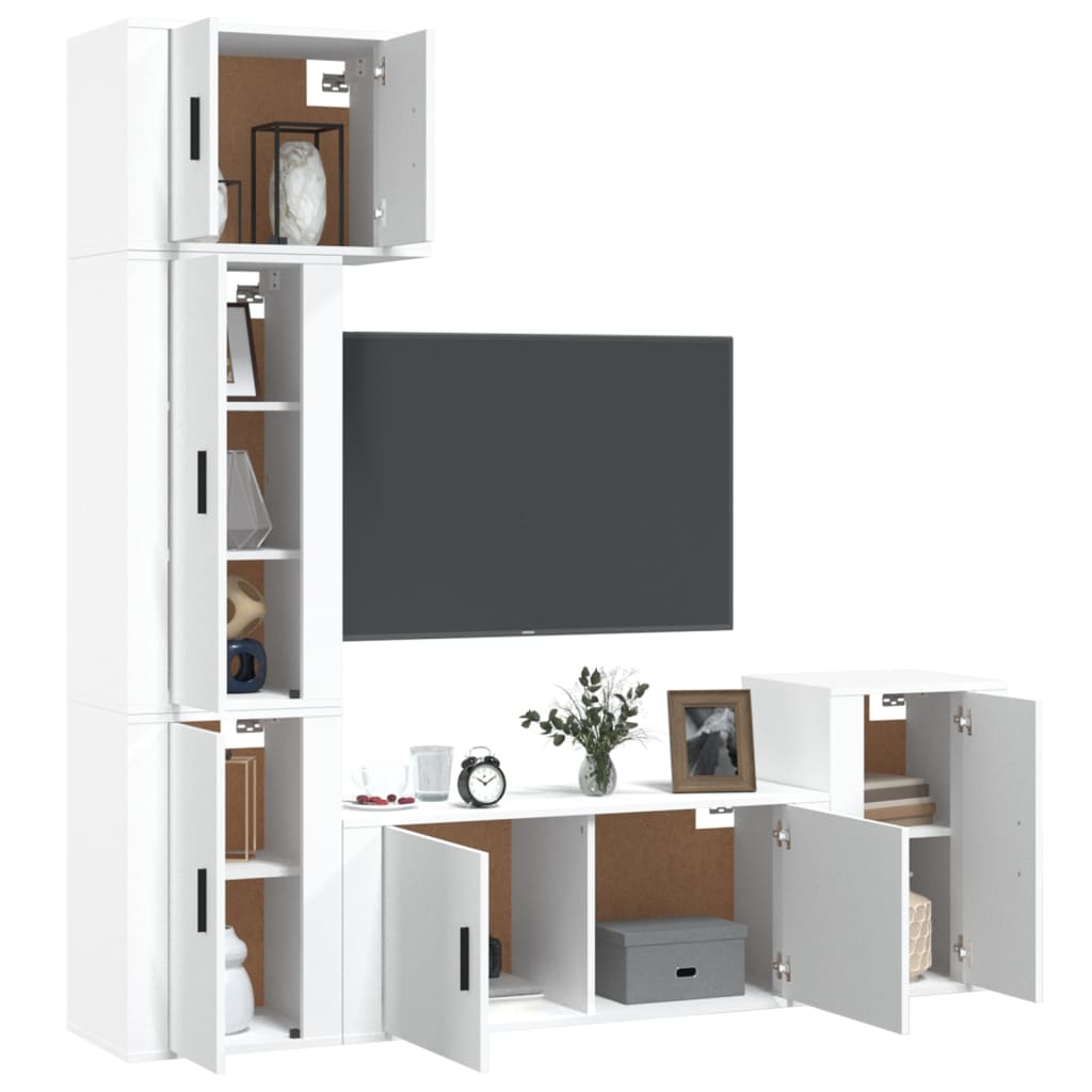vidaXL 5-tlg. TV-Schrank-Set Weiß Holzwerkstoff
