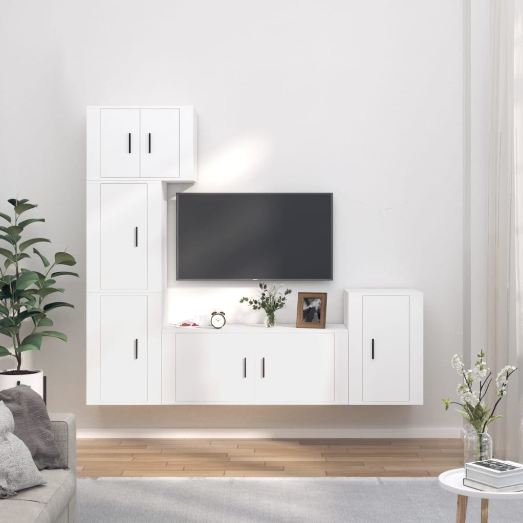 vidaXL 5-tlg. TV-Schrank-Set Weiß Holzwerkstoff