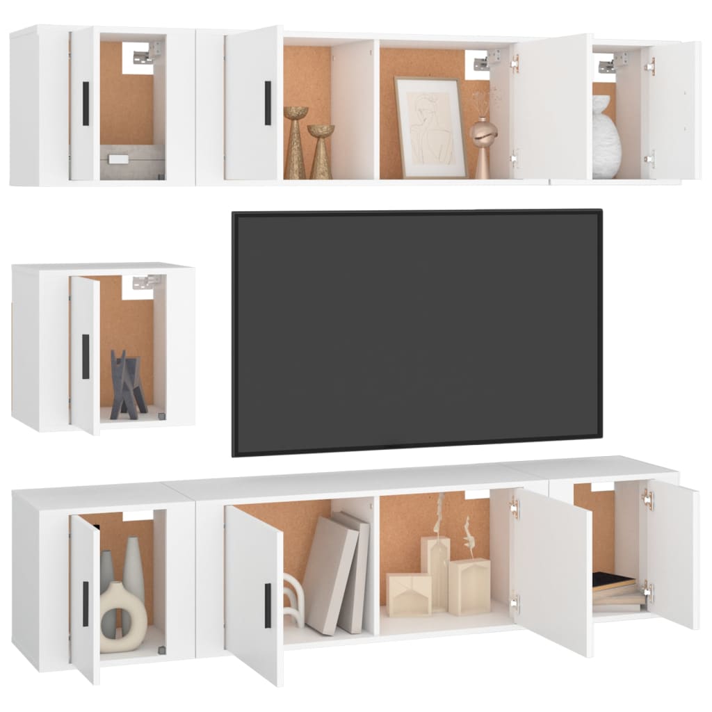 vidaXL 7-tlg. TV-Schrank-Set Weiß Holzwerkstoff