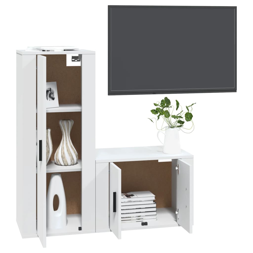 vidaXL 2-tlg. TV-Schrank-Set Weiß Holzwerkstoff