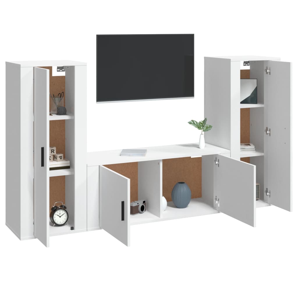 vidaXL 3-tlg. TV-Schrank-Set Weiß Holzwerkstoff
