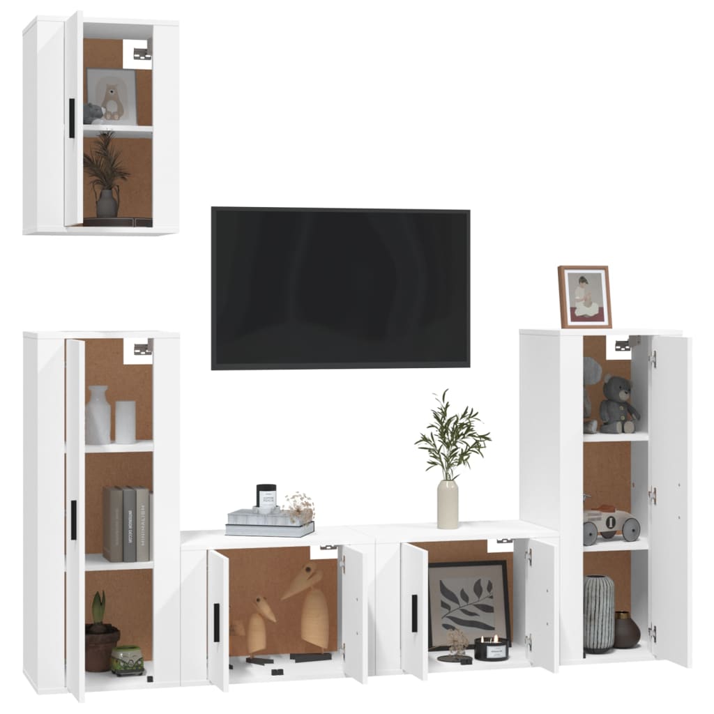 vidaXL 5-tlg. TV-Schrank-Set Weiß Holzwerkstoff