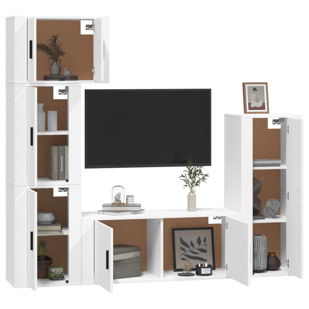 vidaXL 5-tlg. TV-Schrank-Set Weiß Holzwerkstoff