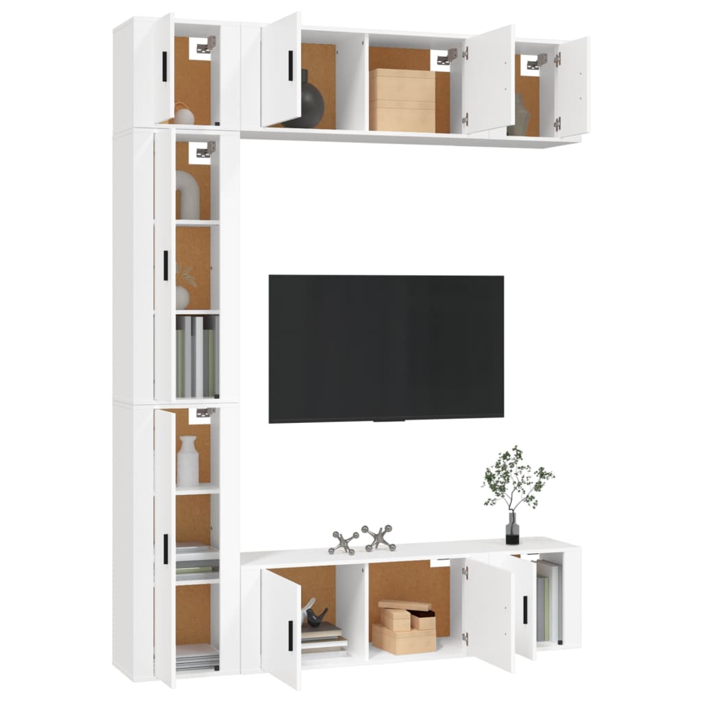 vidaXL 7-tlg. TV-Schrank-Set Weiß Holzwerkstoff