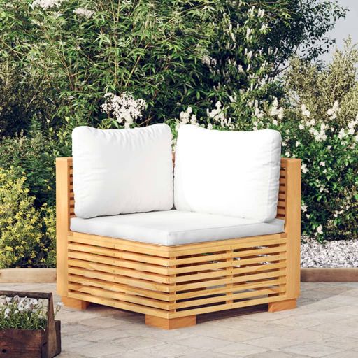 vidaXL Garten-Mittelsofa mit Creme Kissen Massivholz Teak
