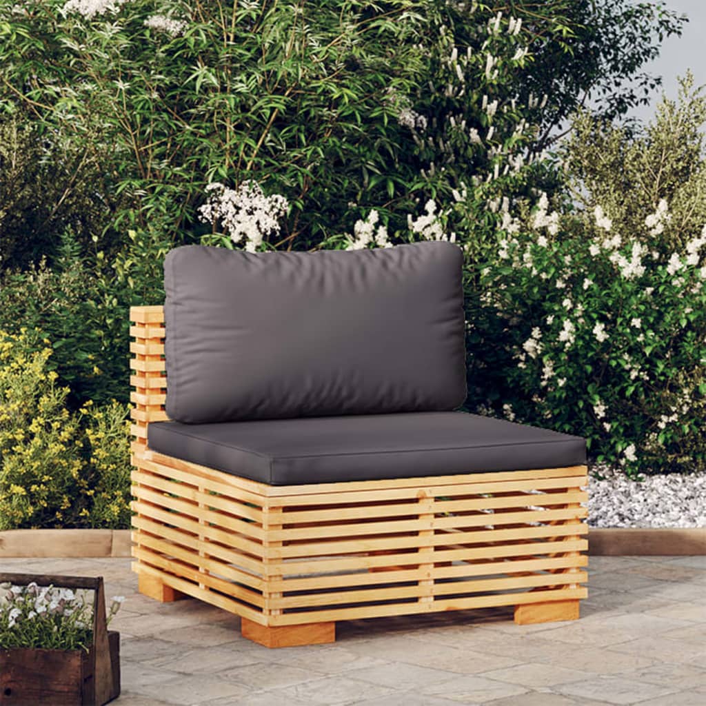 Garten-Mittelsofa mit Creme Kissen Massivholz Teak