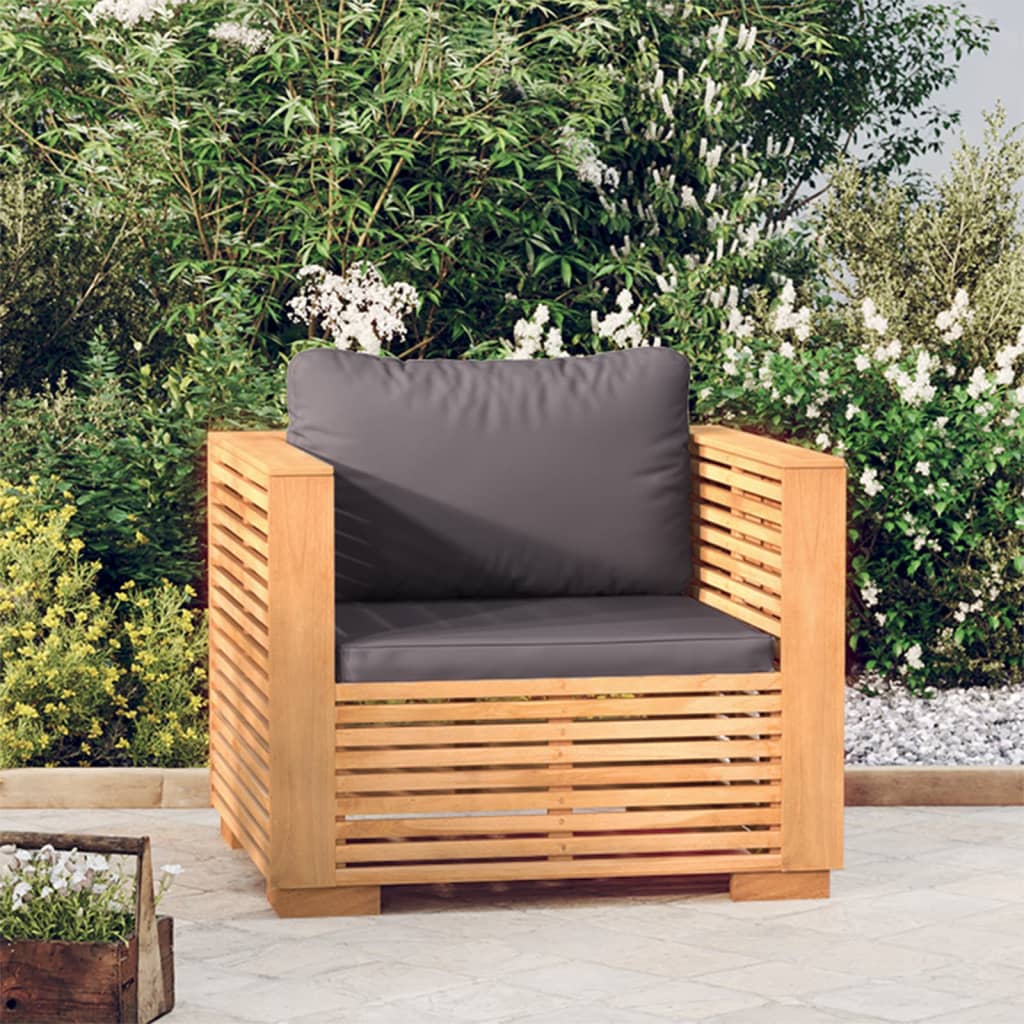 Garten-Mittelsofa mit Creme Kissen Massivholz Teak