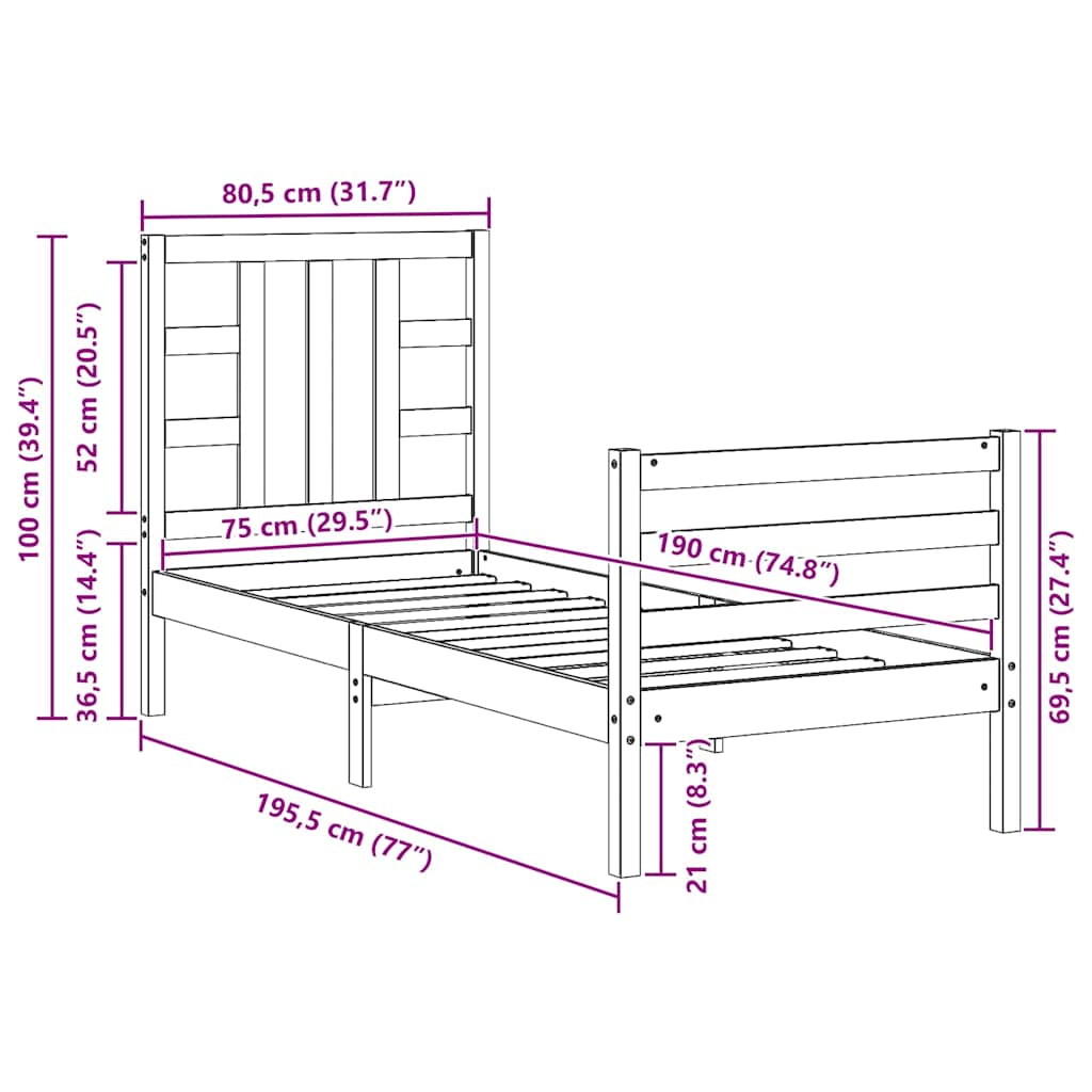 vidaXL Massivholzbett ohne Matratze Kiefernholz