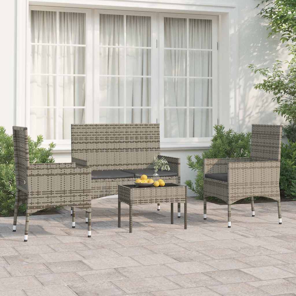 4-tlg. Garten-Lounge-Set mit Kissen Braun Poly Rattan
