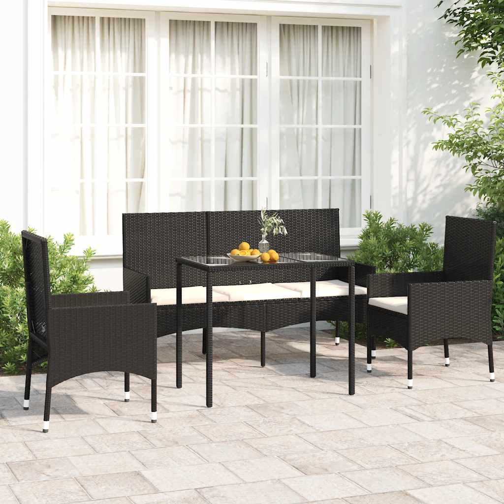 4-tlg. Garten-Lounge-Set mit Kissen Braun Poly Rattan