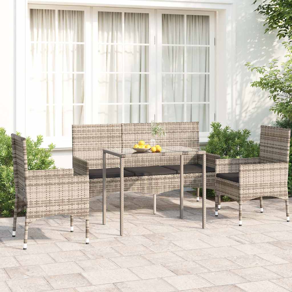 4-tlg. Garten-Lounge-Set mit Kissen Braun Poly Rattan