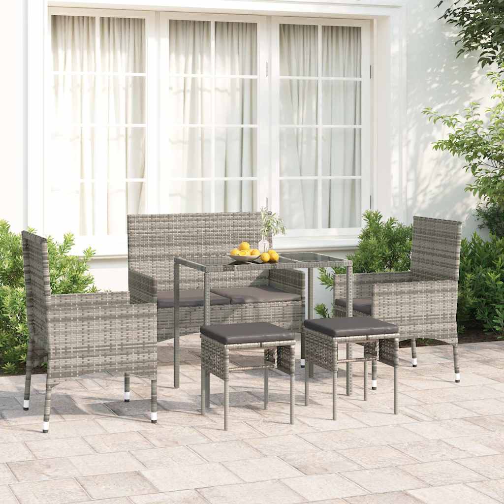 6-tlg. Garten-Lounge-Set mit Kissen Schwarz Poly Rattan